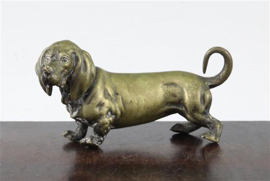 An early 20th century Austrian bronze model of a Daschund, 5in.